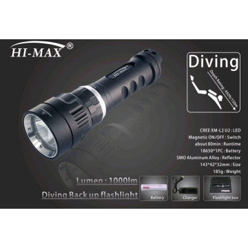 Hi-max de buceo samll u2led haz estrecho 7degree ángulo de luz de buceo de reserva 1000lm